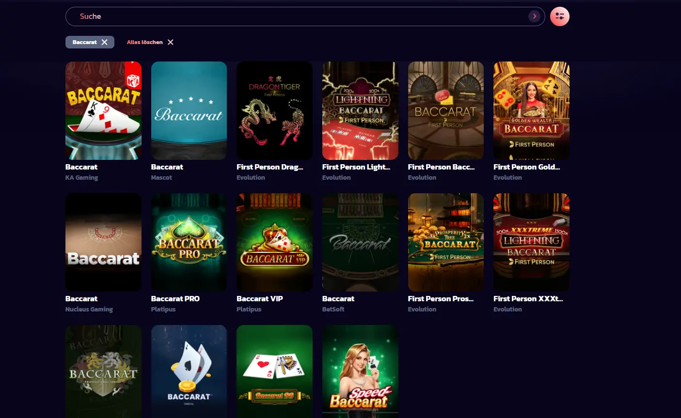 Baccarat-Tisch im Live-Casino von 21bit