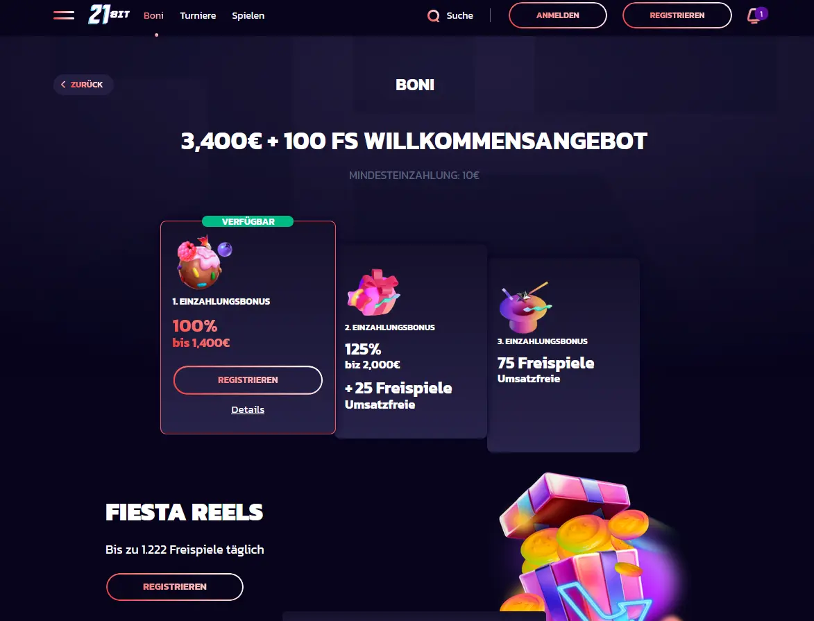 Bonusübersicht im 21bit Casino