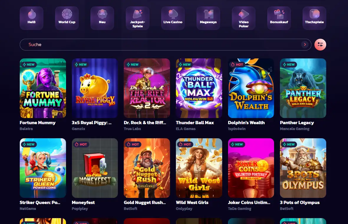 Slot-Auswahl im 21bit Casino